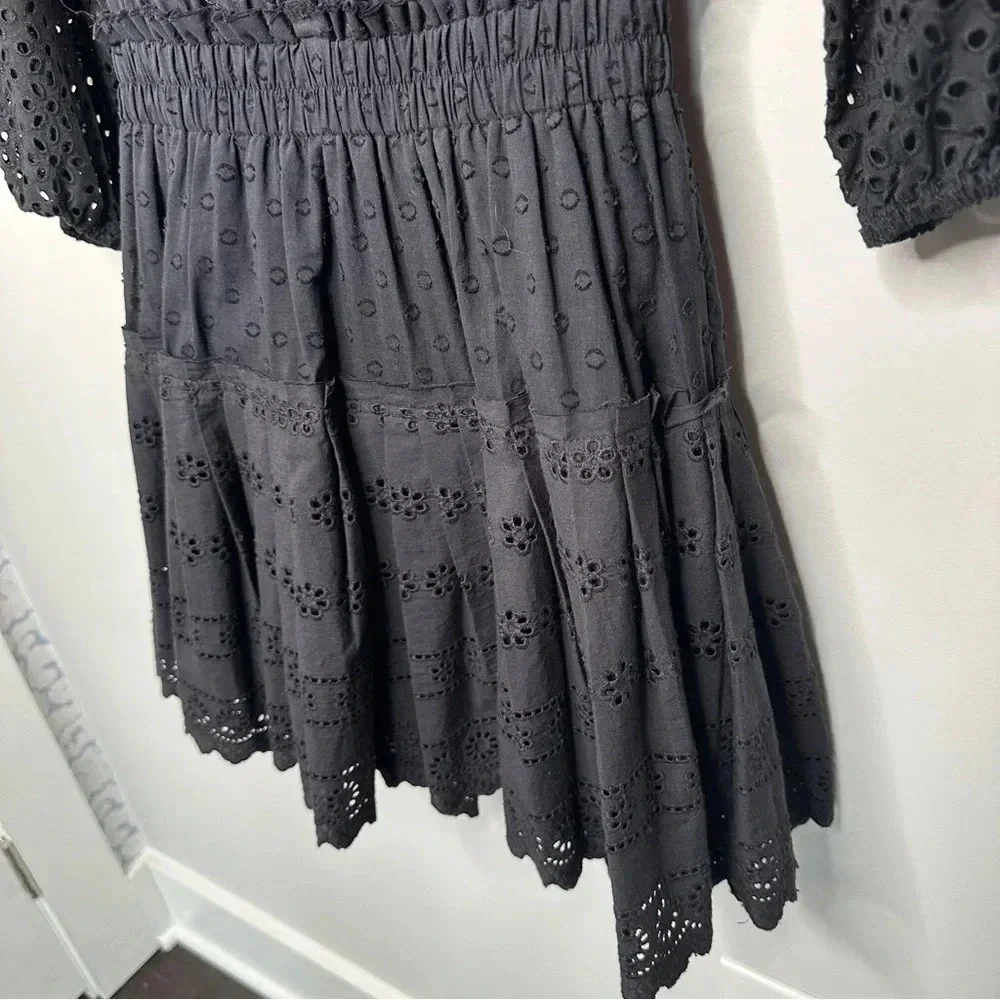 Roller Rabbit The Arista Black Eyelet Mini Dress Size Small Cotton Neutral‎